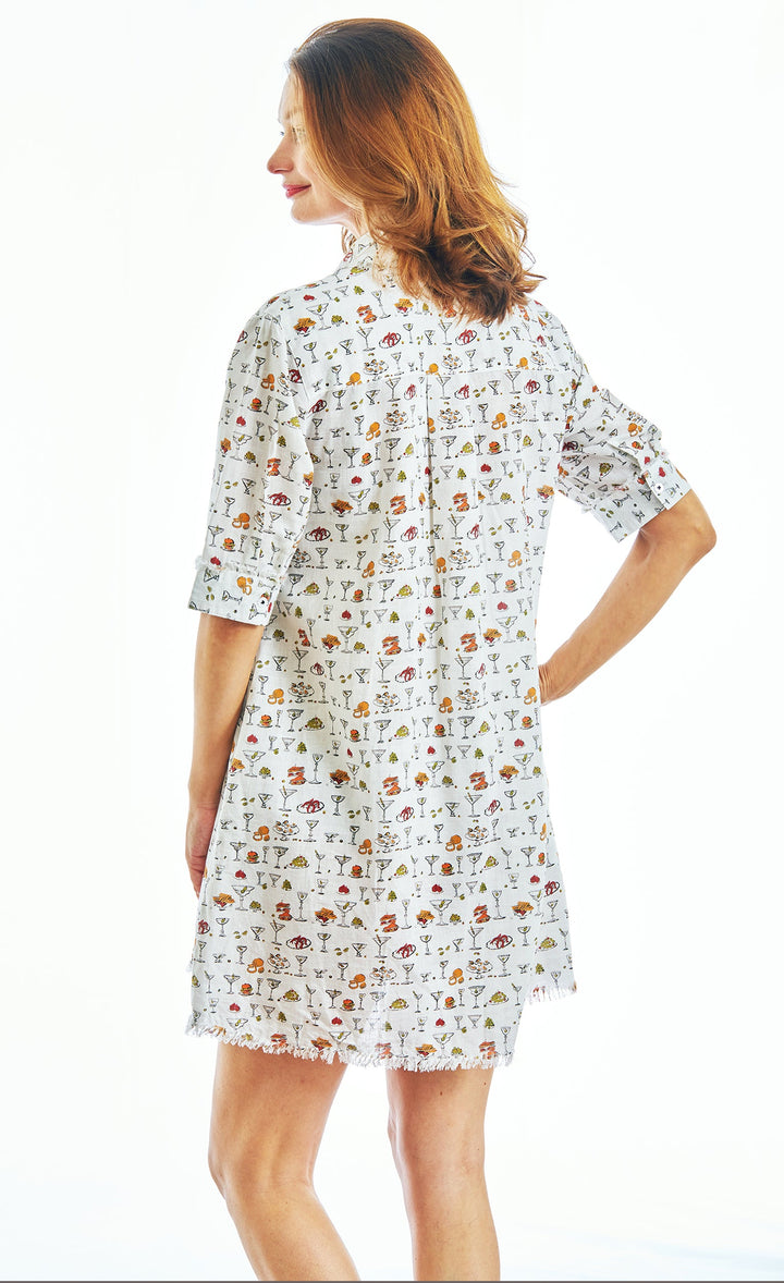 Chatham Dress Whimsical Martinis And Snacks Print XS / 615A-S544