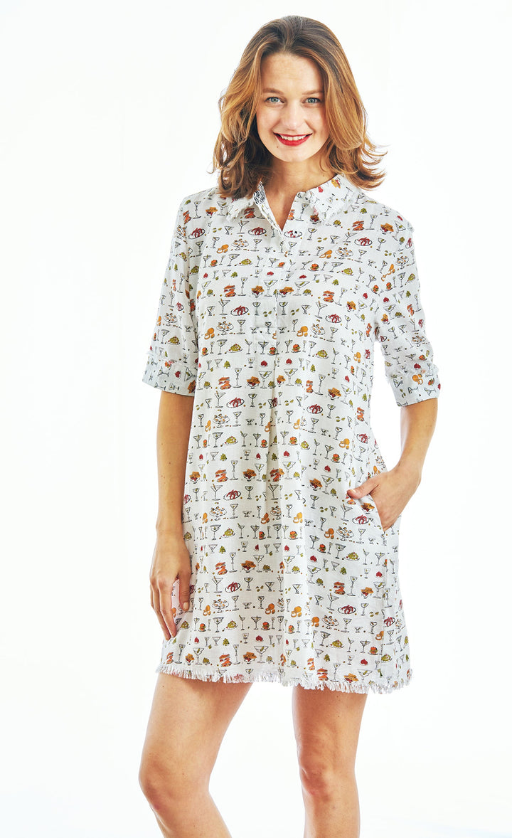 Chatham Dress Whimsical Martinis And Snacks Print XS / 615A-S544