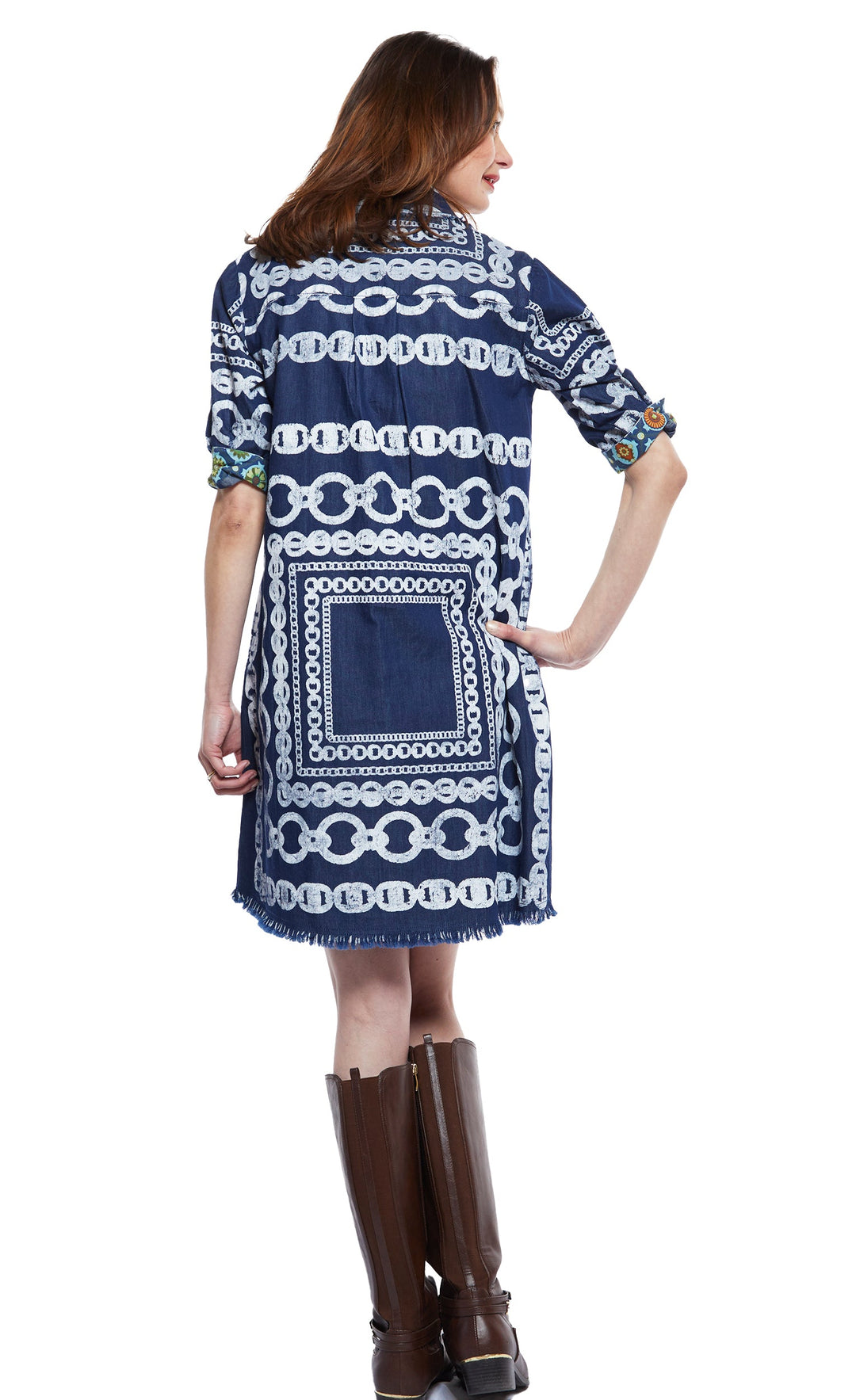 Chatham Dress Denim With White Links Pattern