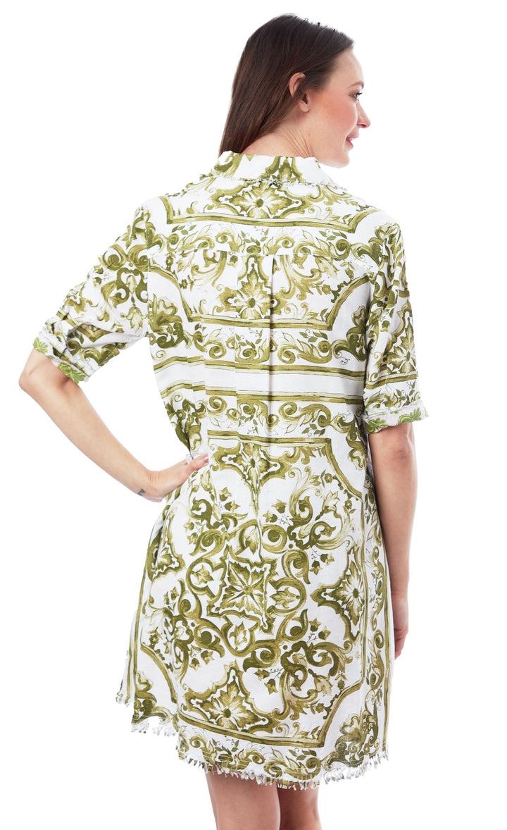 Chatham Dress Green White Tile Print XS / 615A-R828