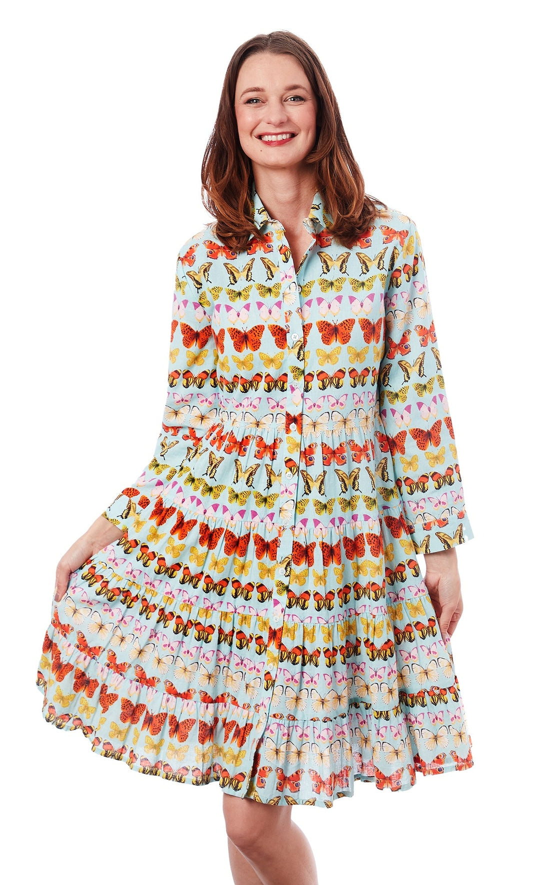 Del Ray Multi Tier Dress Turquoise Butterflies XS / 6618-R930