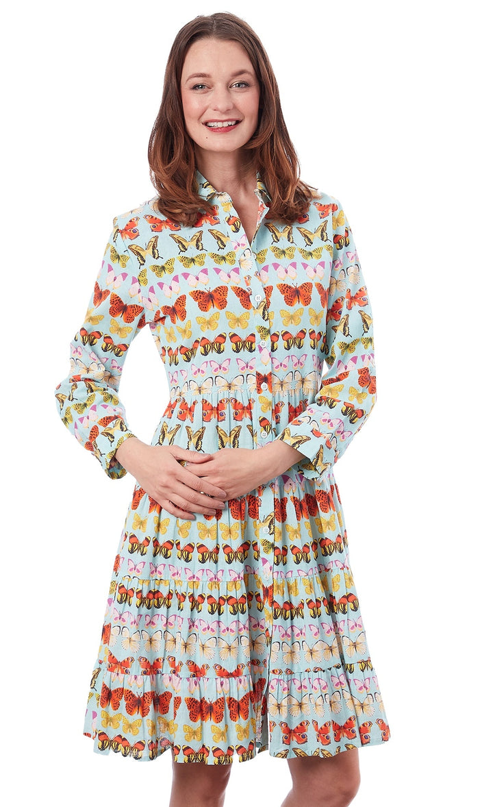 Del Ray Multi Tier Dress Turquoise Butterflies