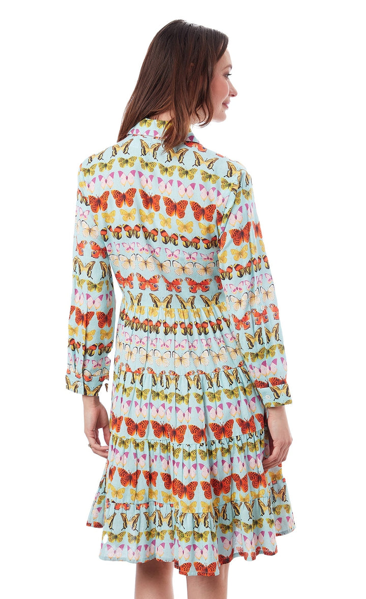 Del Ray Multi Tier Dress Turquoise Butterflies