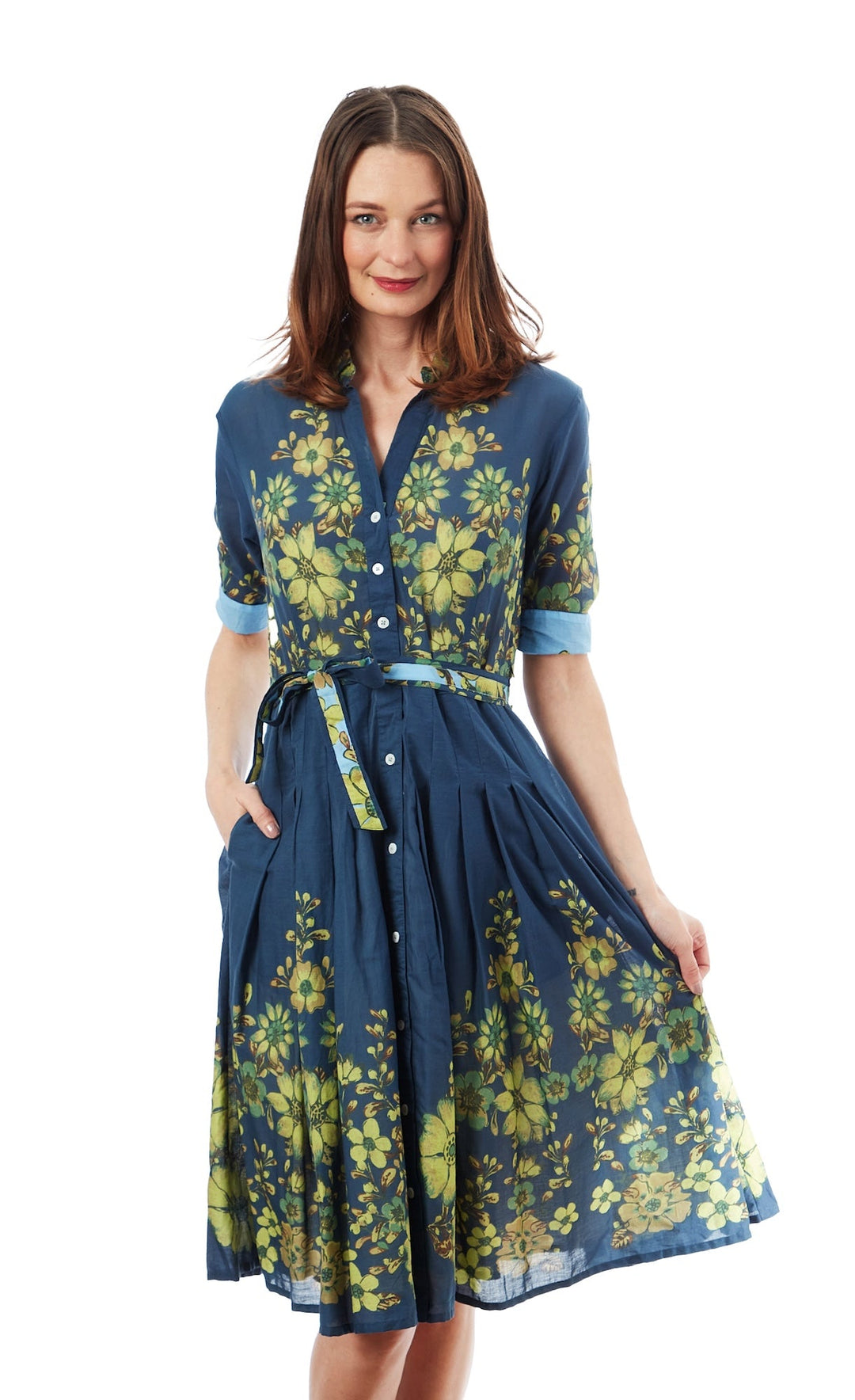 Mrs Maisel Light Navy Ground With Leaves Print XS / 663-R616N