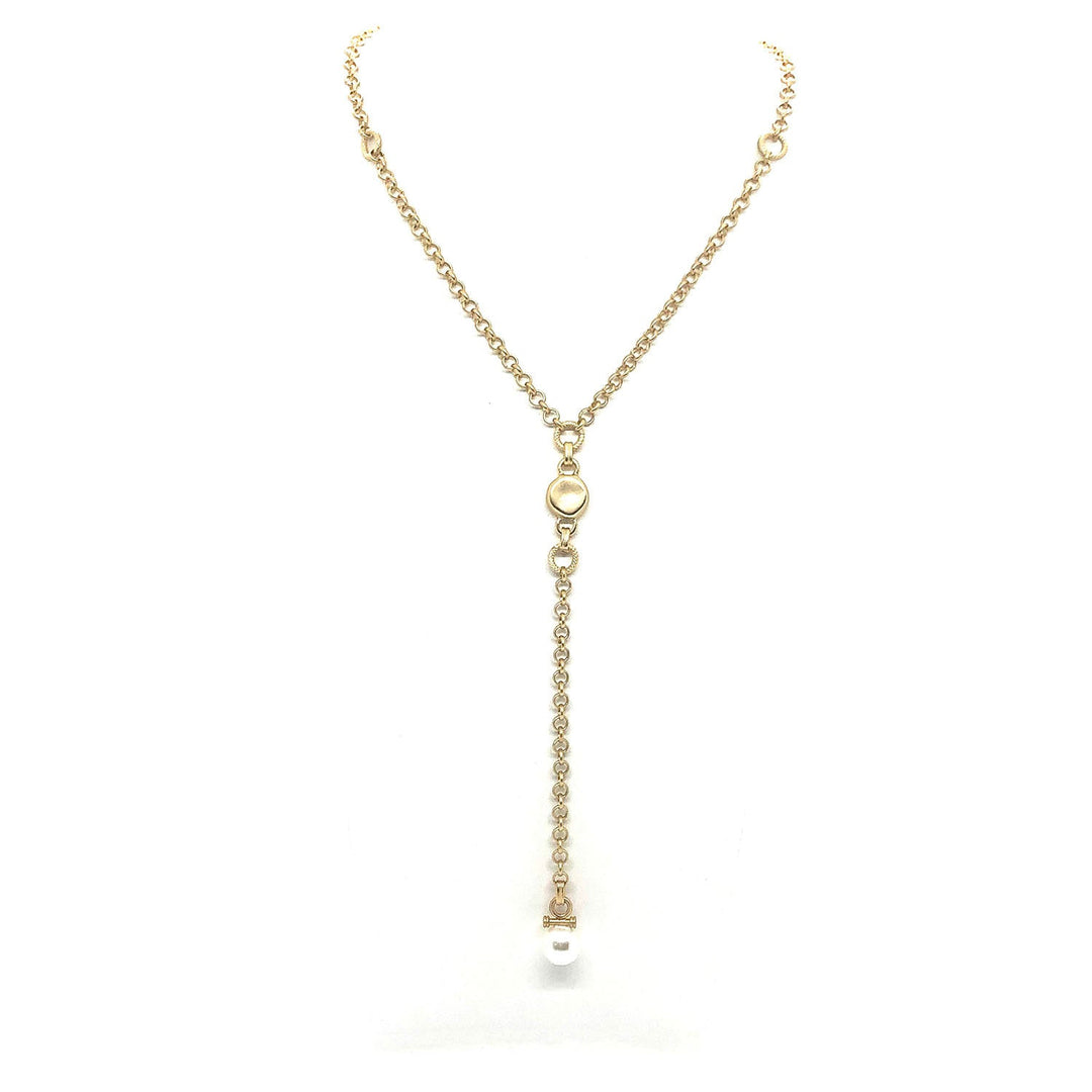 Glass Pearl 18kt Matte Gold Electroplated Rolo Chain Y Necklace