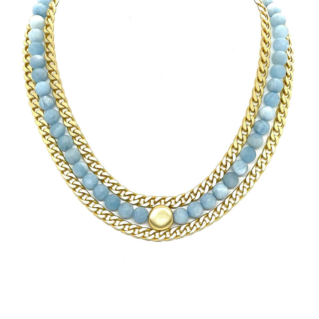 Matte Aquamarine Matte Gold Curb Chain Necklace