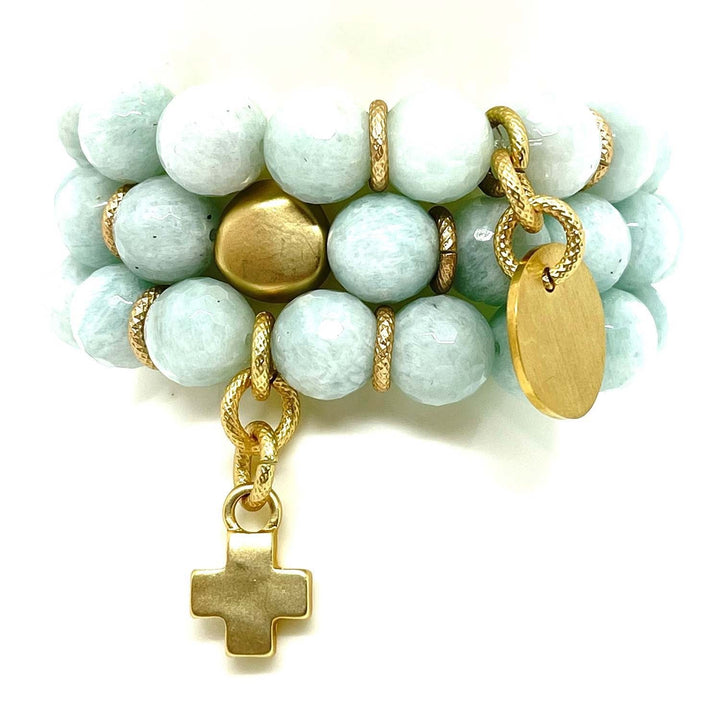 Amazonite Matte Gold  Charm Stretch Bracelet