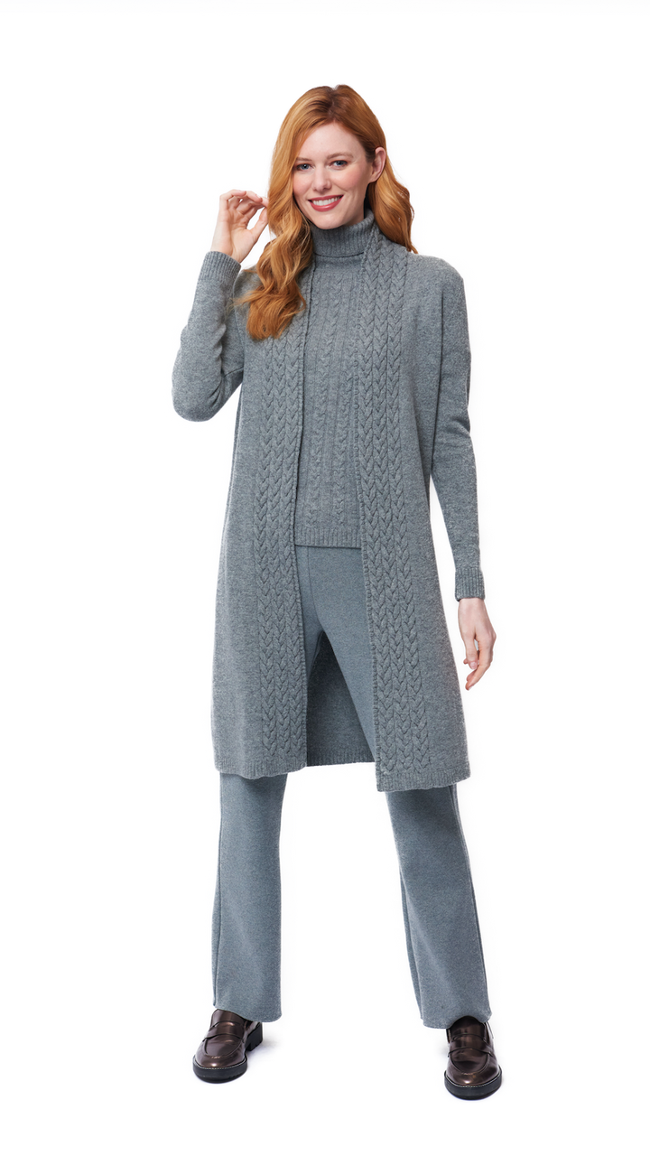 Leana Cable-Knit Belted Coat ; Gray