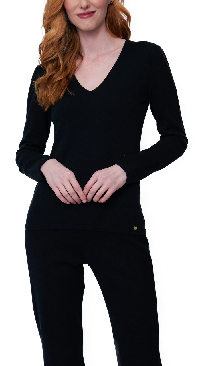 Viv Long Sleeve V-Neck Top, Black