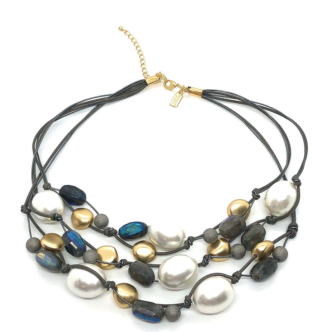 Cotton Pearl And Natural Labradorite Necklace