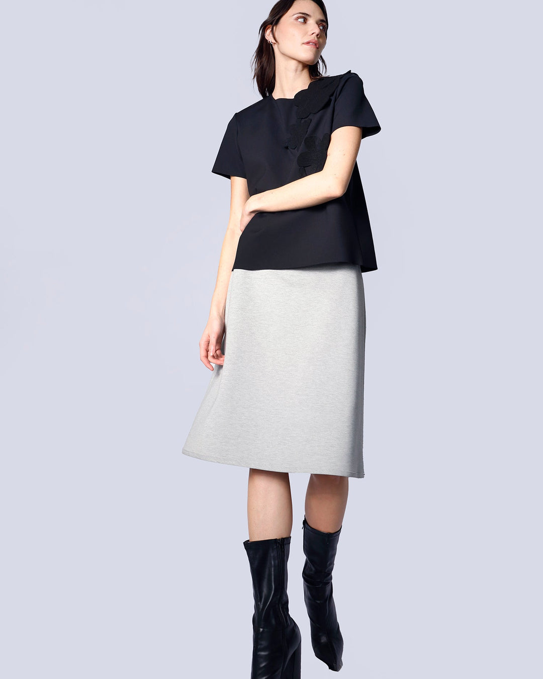 Maison Marie Saint Pierre | Skirt | HOKULANI | Light Grey Mixte | Top | HAILEY | Black