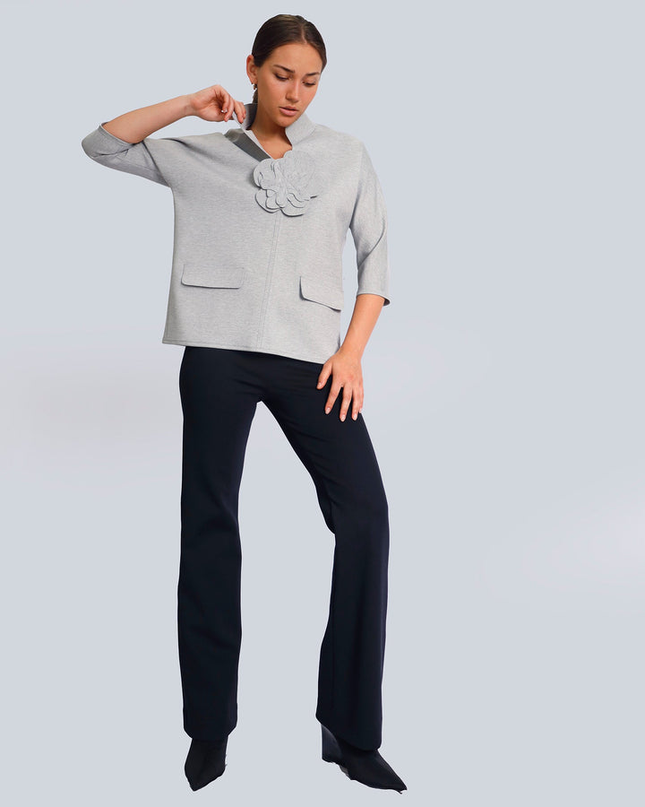 Maison Marie Saint Pierre | Top | HELMA | Light Grey Mixte | Pants | HALONE | Black | Brooch | HAMELOT2 | Light Grey Mixte