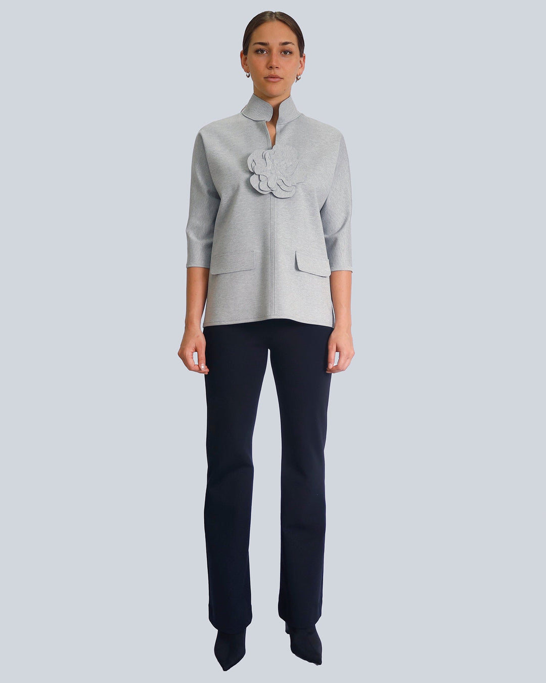 Maison Marie Saint Pierre | Top | HELMA | Light Grey Mixte | Pants | HALONE | Black | Brooch | HAMELOT2 | Light Grey Mixte