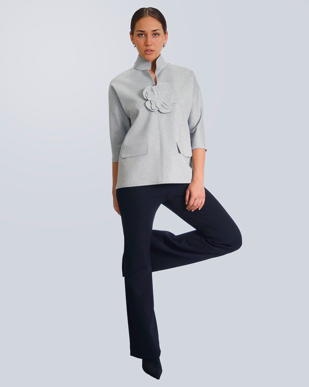 Maison Marie Saint Pierre | Top | HELMA | Light Grey Mixte | Pants | HALONE | Black | Brooch | HAMELOT2 | Light Grey Mixte