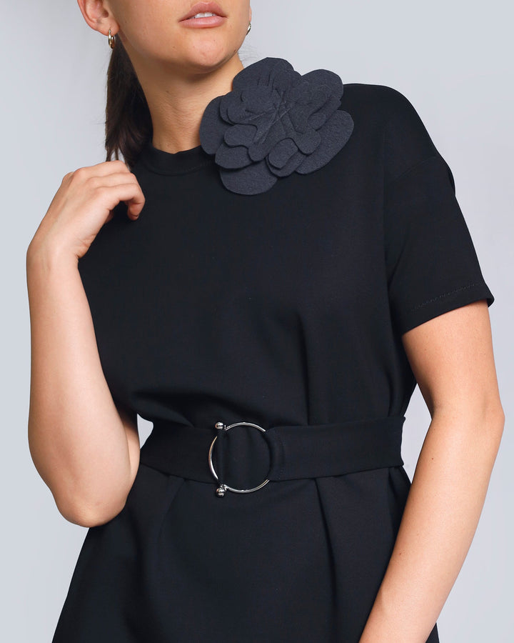 Maison Marie Saint Pierre | Dress | HOSANAME | Black | Brooch | HAMELOT4 | Charcoal | Belt | HAZEL2 | Black