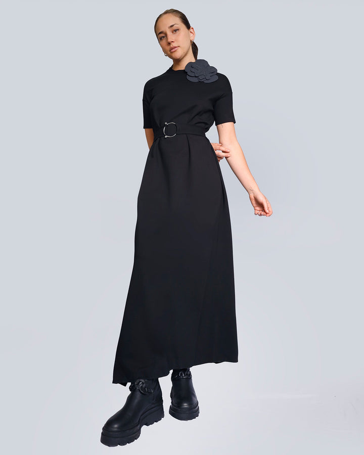 Maison Marie Saint Pierre | Dress | HOSANAME | Black | Brooch | HAMELOT4 | Charcoal | Belt | HAZEL2 | Black