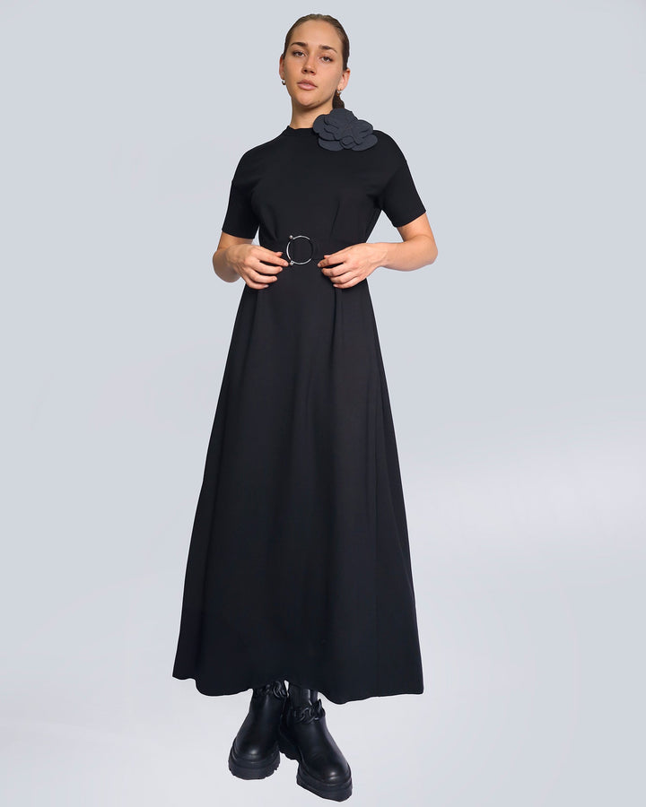 Maison Marie Saint Pierre | Dress | HOSANAME | Black | Brooch | HAMELOT4 | Charcoal | Belt | HAZEL2 | Black