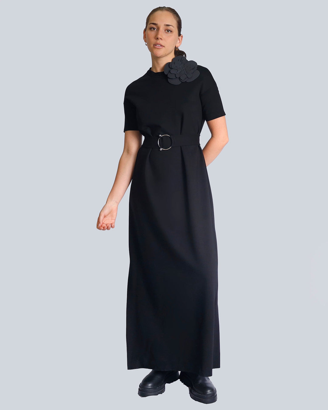 Maison Marie Saint Pierre | Dress | HOSANAME | Black | Brooch | HAMELOT4 | Charcoal | Belt | HAZEL2 | Black