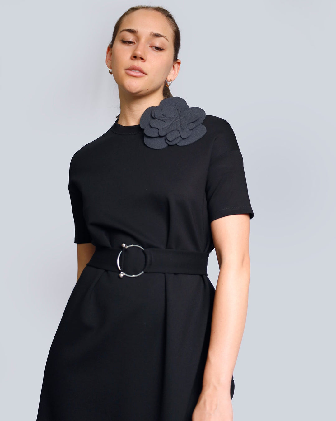 Maison Marie Saint Pierre | Dress | HOSANAME | Black | Brooch | HAMELOT4 | Charcoal | Belt | HAZEL2 | Black