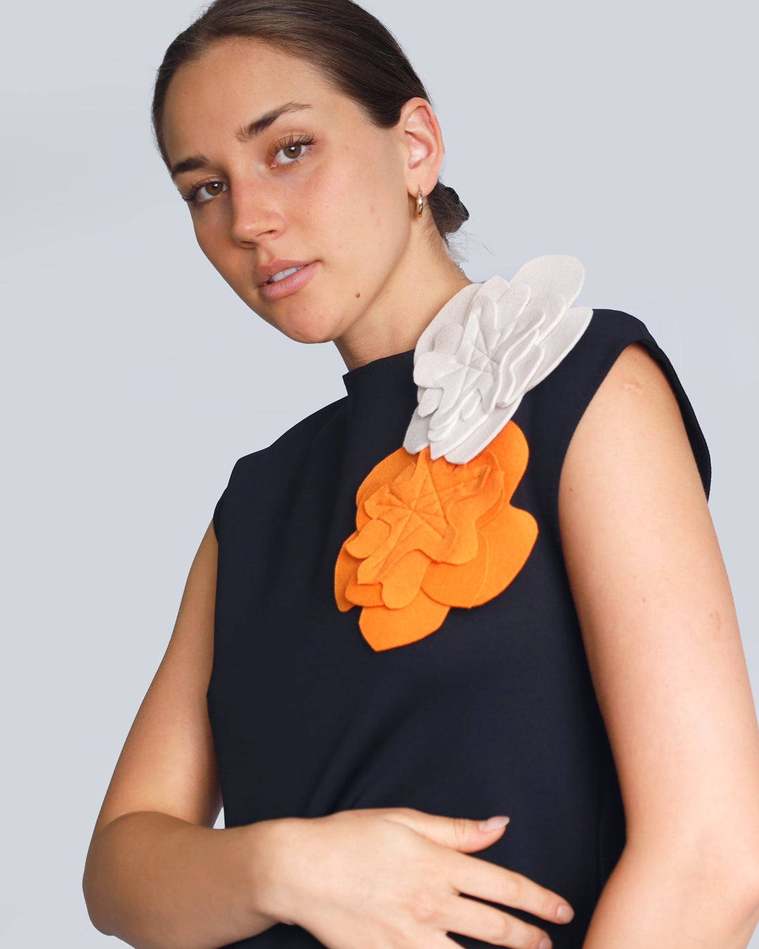 Maison Marie Saint Pierre | Dress | HEYWOOD | Black | Brooch | HAMELOT4 | Chalk | Orange