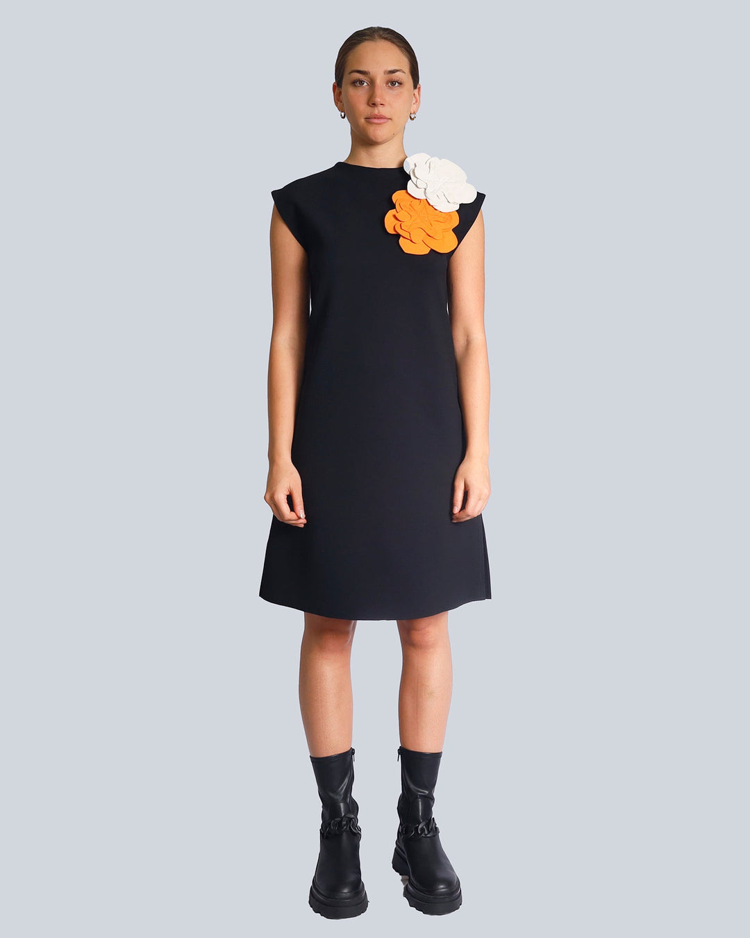 Maison Marie Saint Pierre | Dress | HEYWOOD | Black | Brooch | HAMELOT4 | Chalk | Orange