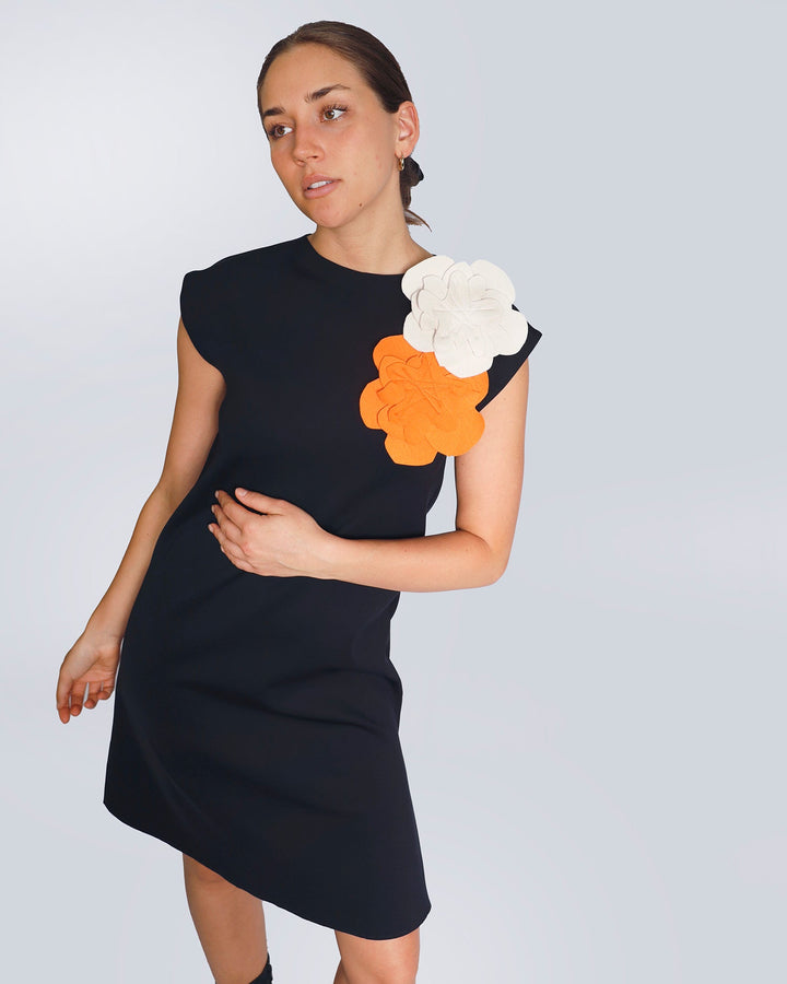 Maison Marie Saint Pierre | Dress | HEYWOOD | Black | Brooch | HAMELOT4 | Chalk | Orange