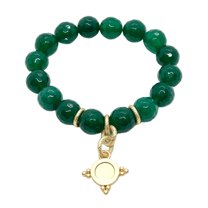 Green Jade Stretch Bracelet With Matte Gold Starburst Charm