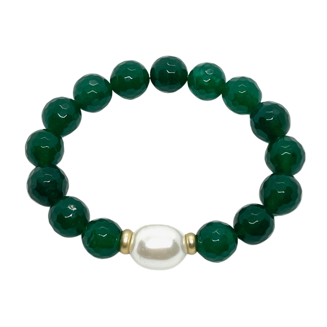 Green Jade and MOP Stretch Bracelet