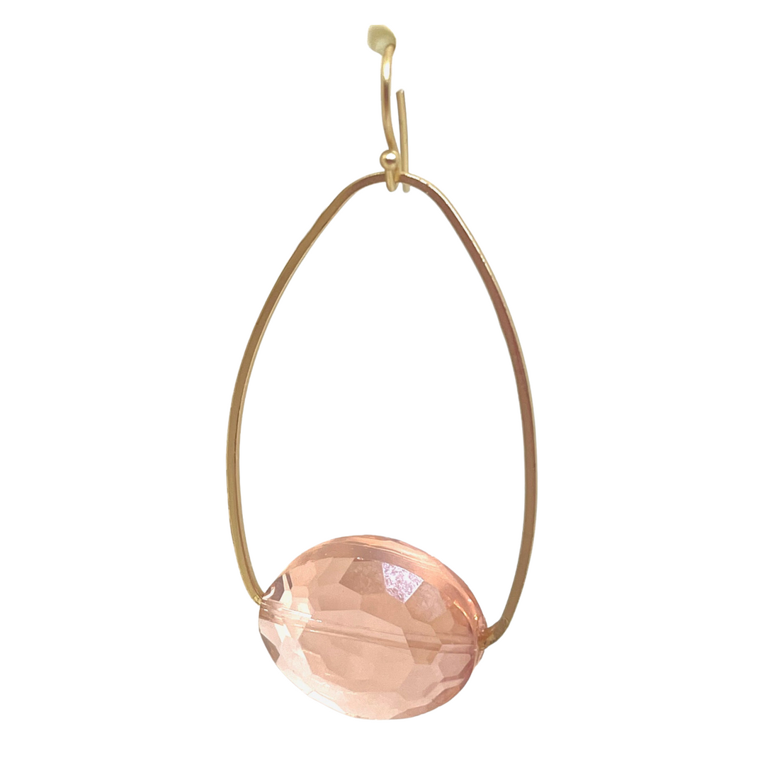 Peach Crystal Inset Matte Gold Oval Hoop Earrings