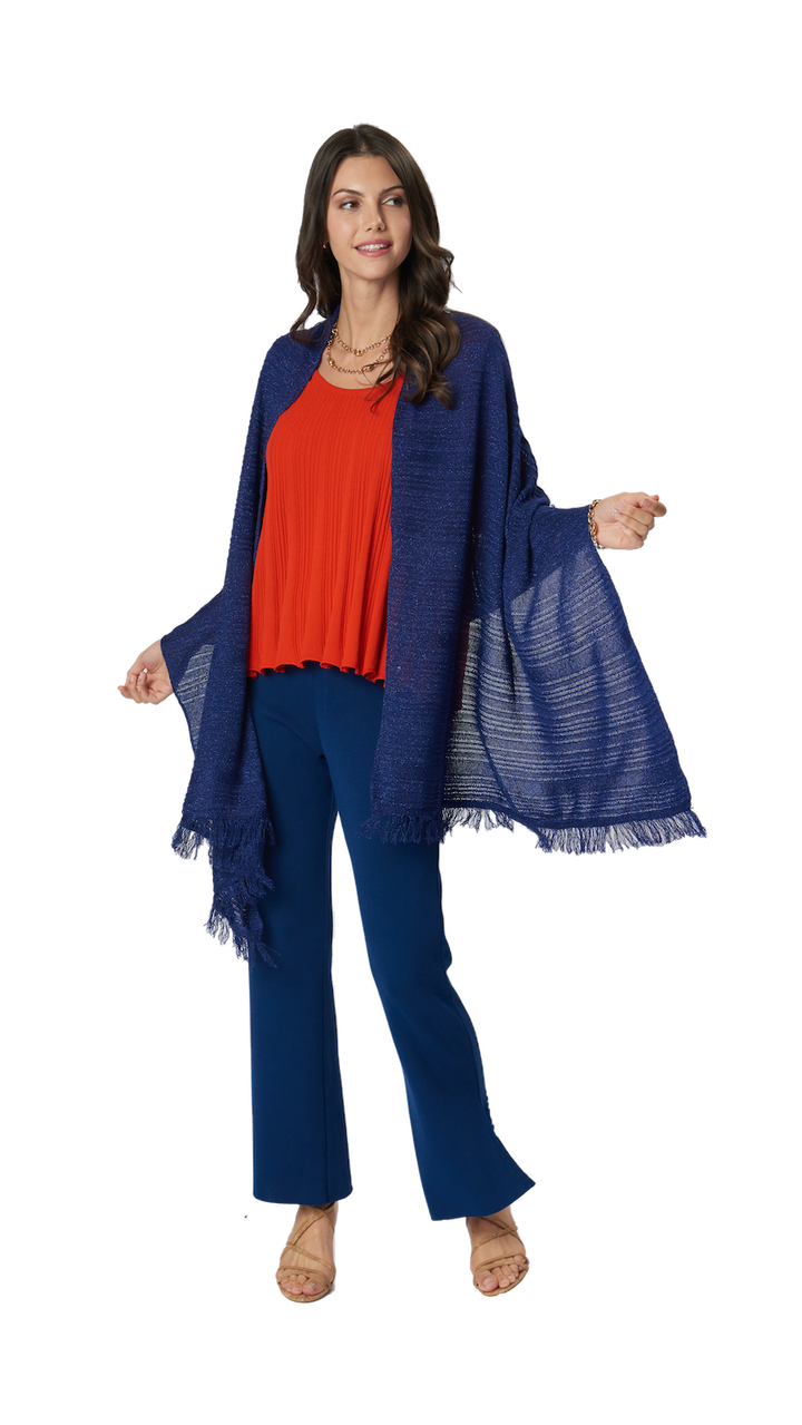 Starry Shimmer Lace-Knit Wrap/Shawl; Bright Navy Shimmer