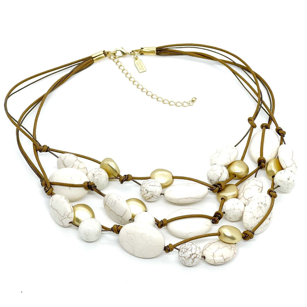 White Magnesite and Matte Gold Nugget Bronze Suede Layer Necklace