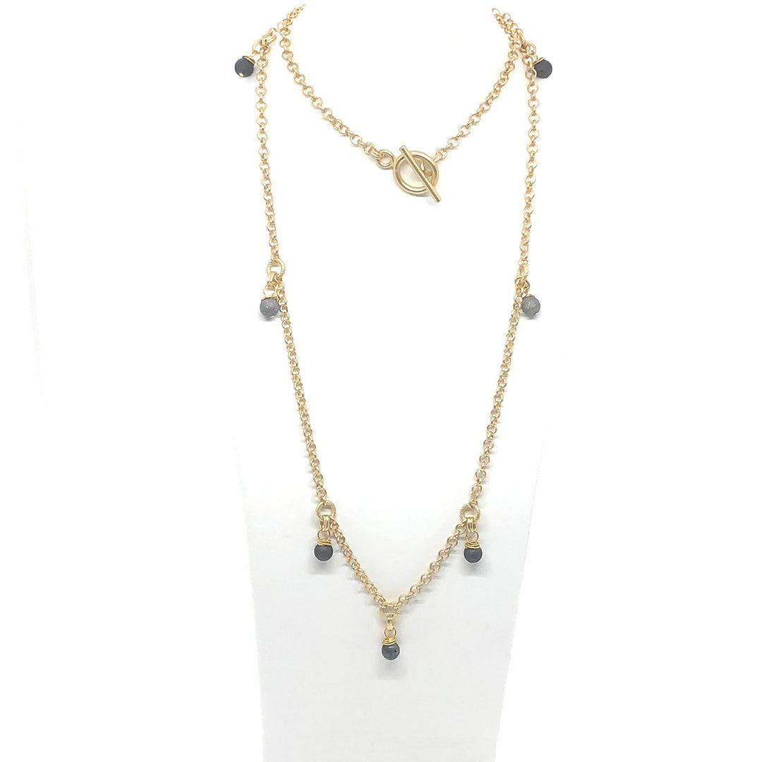 Gray And Black Druzy Agate Matte Gold Rolo Chain Charm Necklace