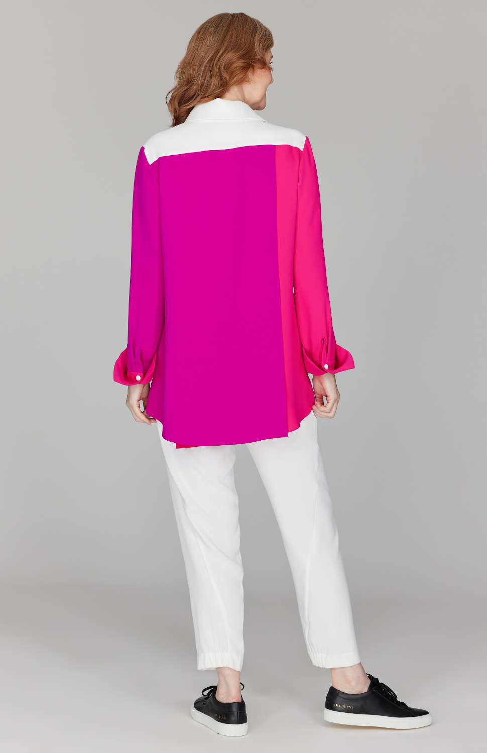 Color Block Lustrous Crepe Back Overlap Shirt