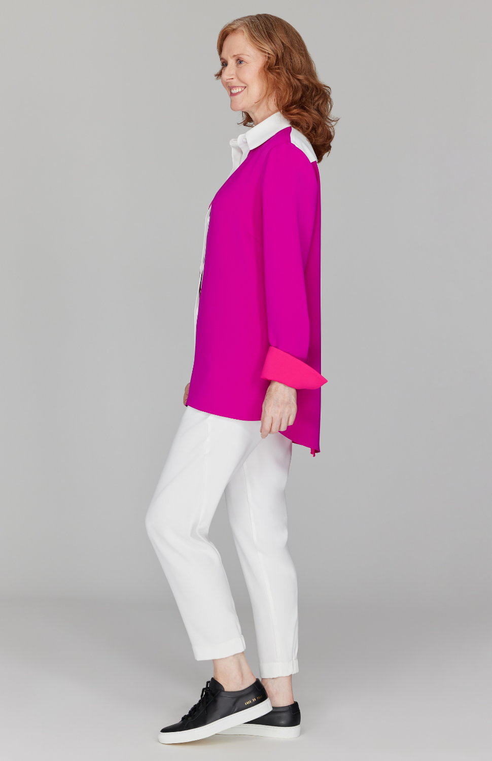 Color Block Lustrous Crepe Back Overlap Shirt