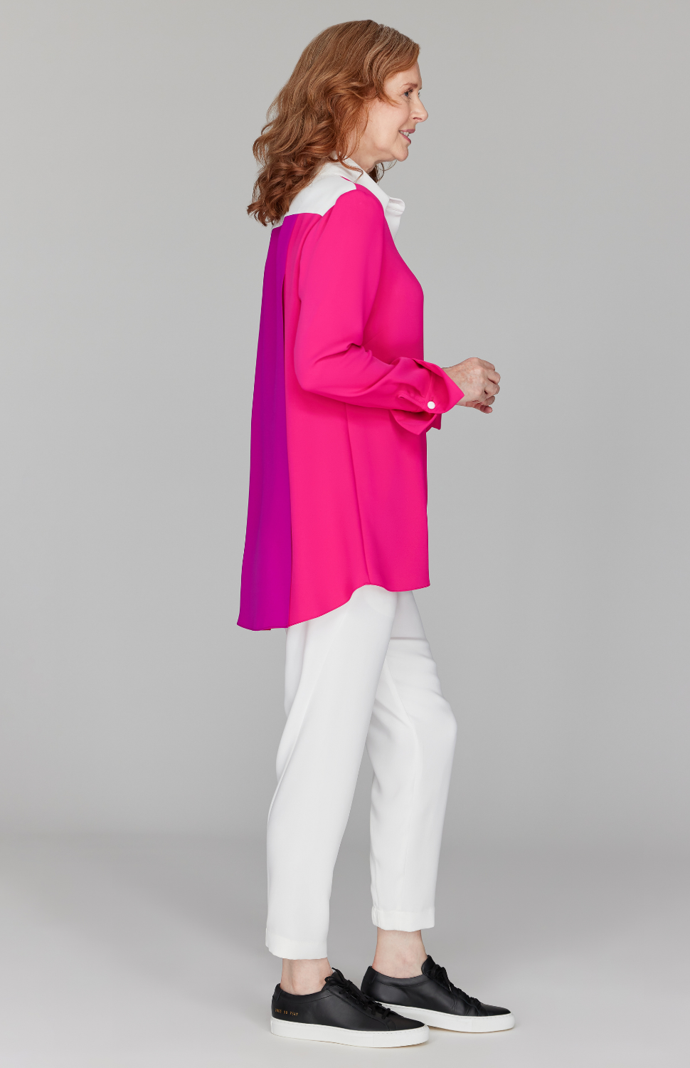 Color Block Lustrous Crepe Back Overlap Shirt