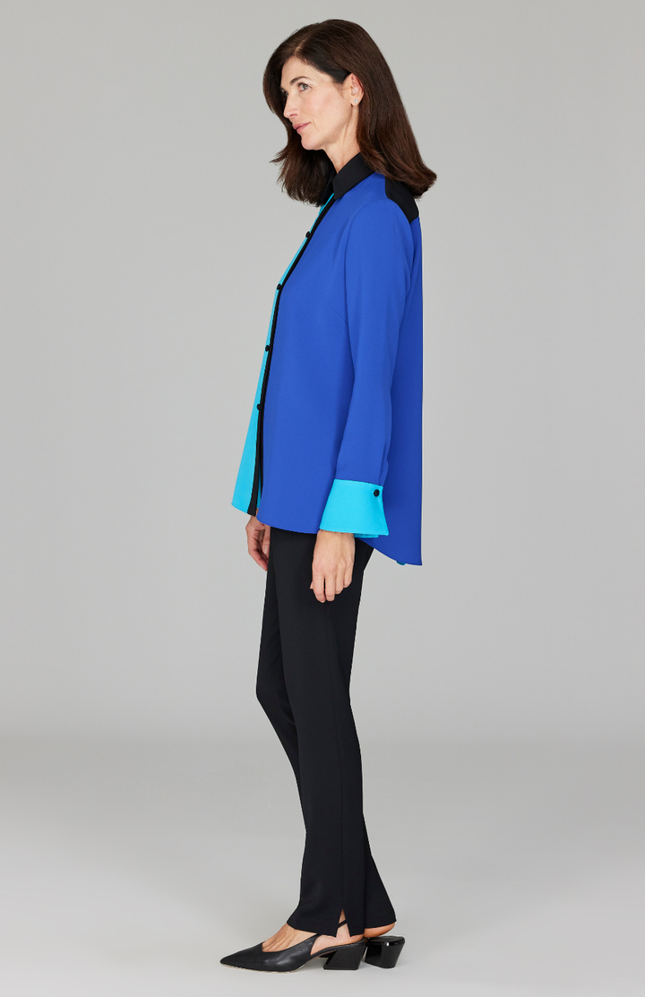 Color Block Lustrous Crepe Back Overlap Shirt