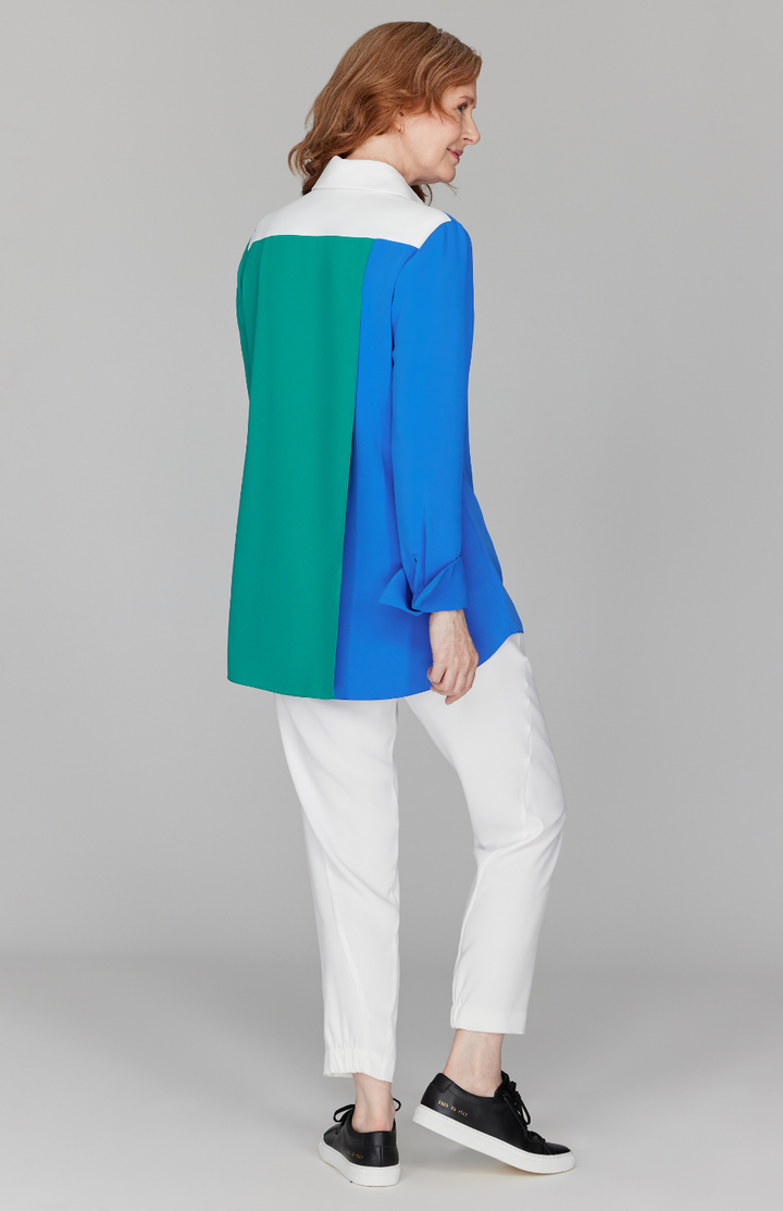 Color Block Lustrous Crepe Back Overlap Shirt