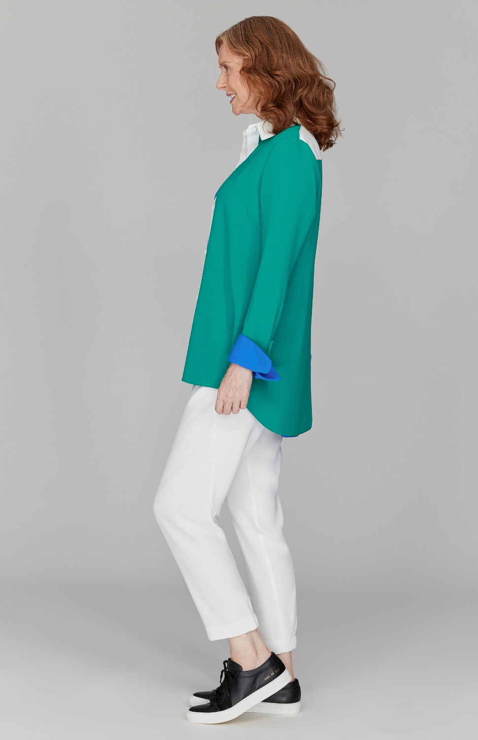 Color Block Lustrous Crepe Back Overlap Shirt