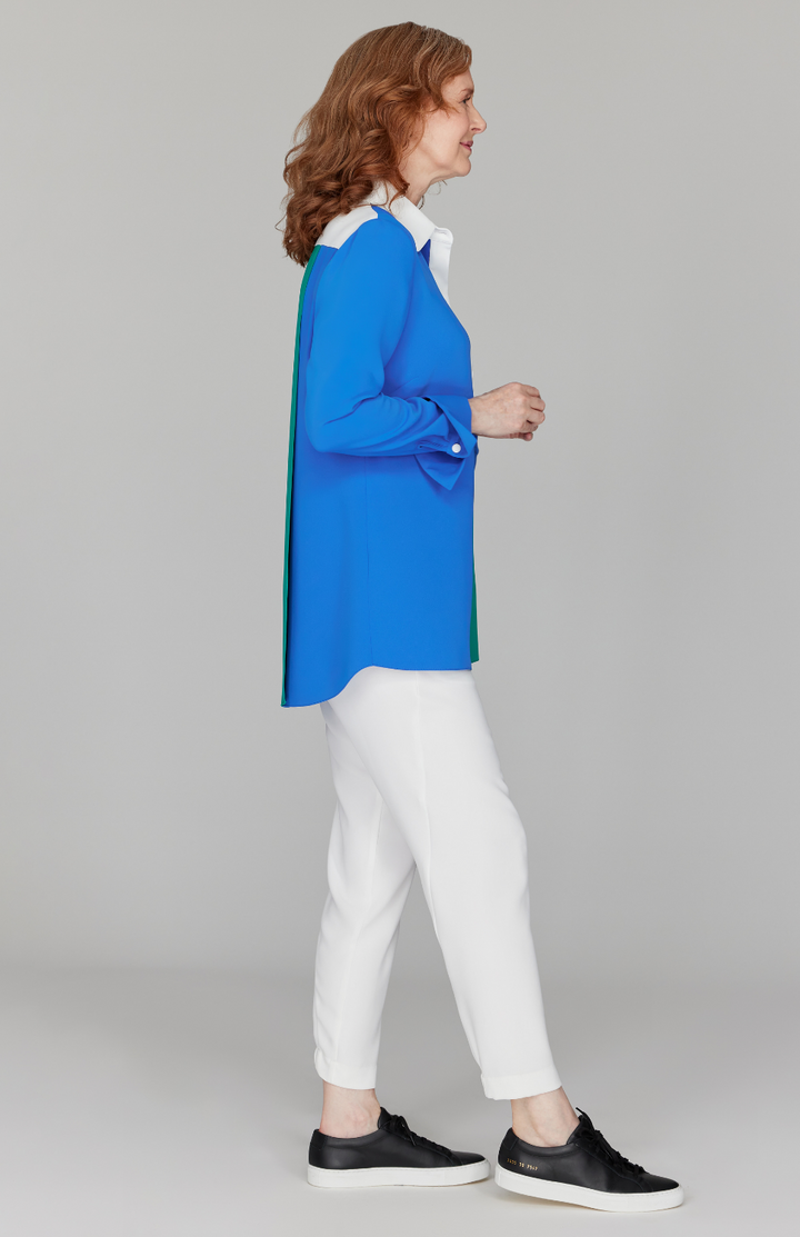 Color Block Lustrous Crepe Back Overlap Shirt