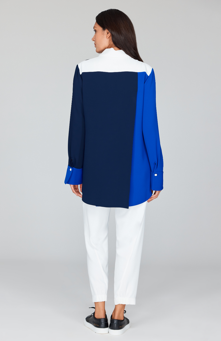 Color Block Lustrous Crepe Back Overlap Shirt