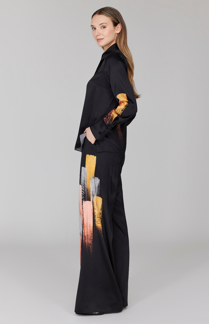 PREORDER Brush Stroke Print Collared Blouse w/ Relaxed Sleeve