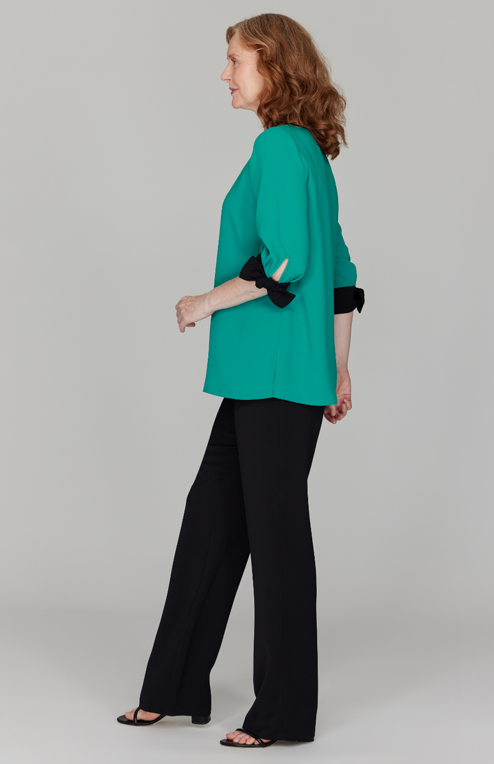 Lustrous Crepe 3/4 Sleeve Blouse with Tie Cuff