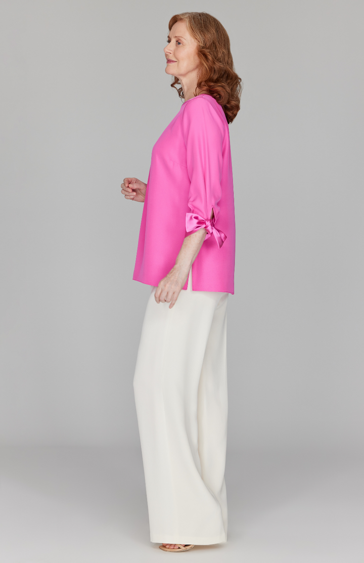 Silk 3/4 Sleeve Blouse w/Satin Tie Cuff