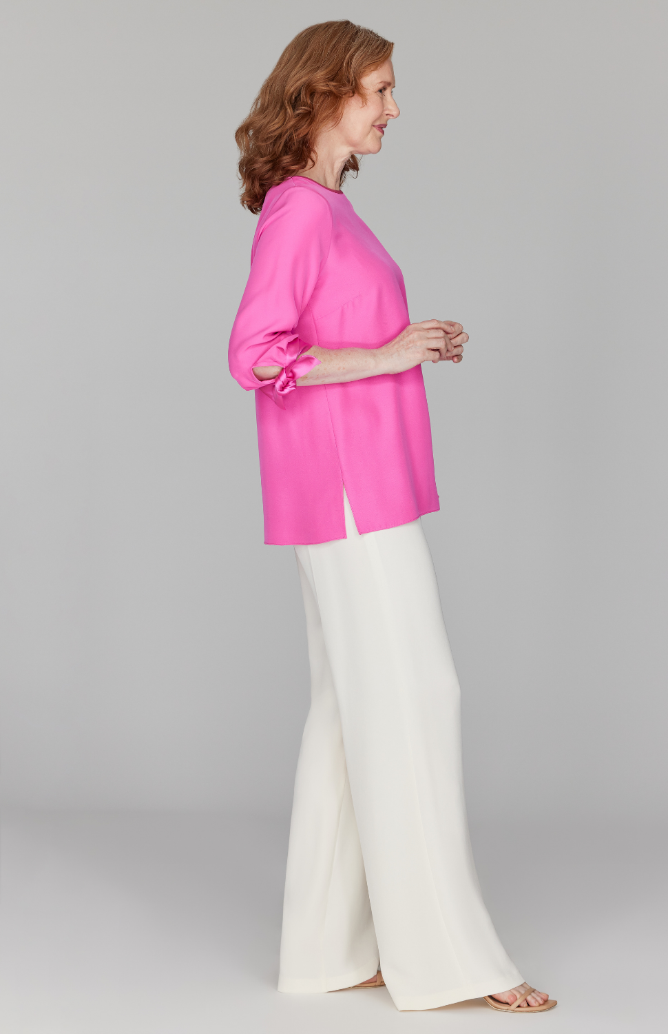 Silk 3/4 Sleeve Blouse w/Satin Tie Cuff