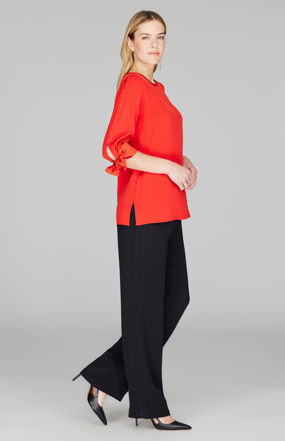 Silk 3/4 Sleeve Blouse w/Satin Tie Cuff