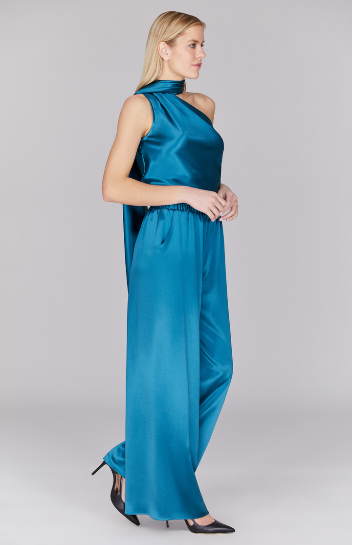 Satin One Shoulder Bias Top w/Scarf