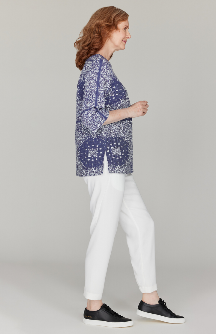 Bandana Jacquard 3/4 Sleeve Blouse