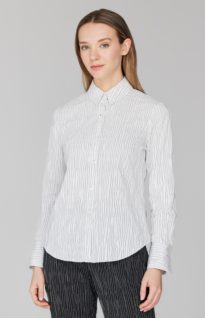 Tucked Pinstripe Tailored Button Down Shirt