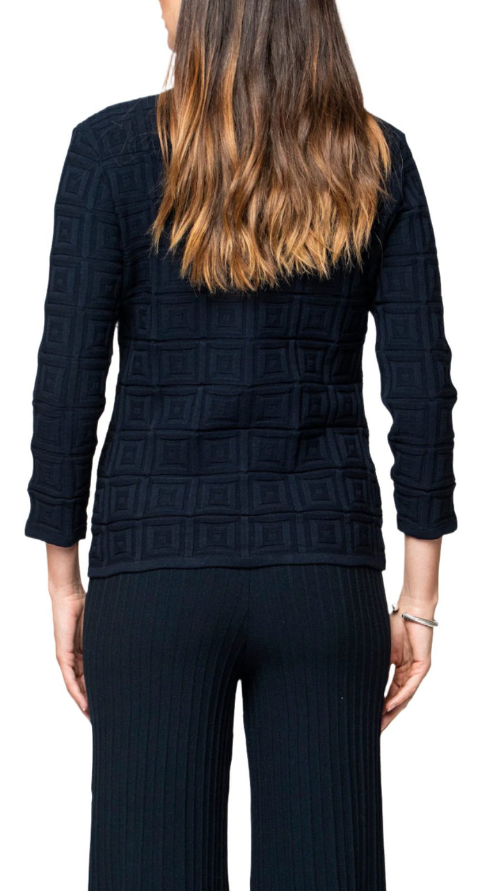 Zia Square-Detail Knit Jacket; Dark Navy