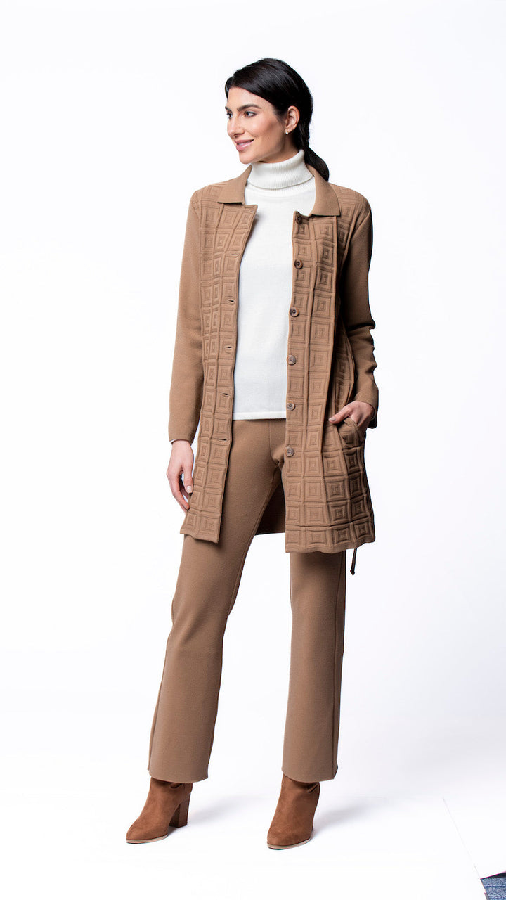 Sydney Square-Patern Knit Car Coat ; Mocha